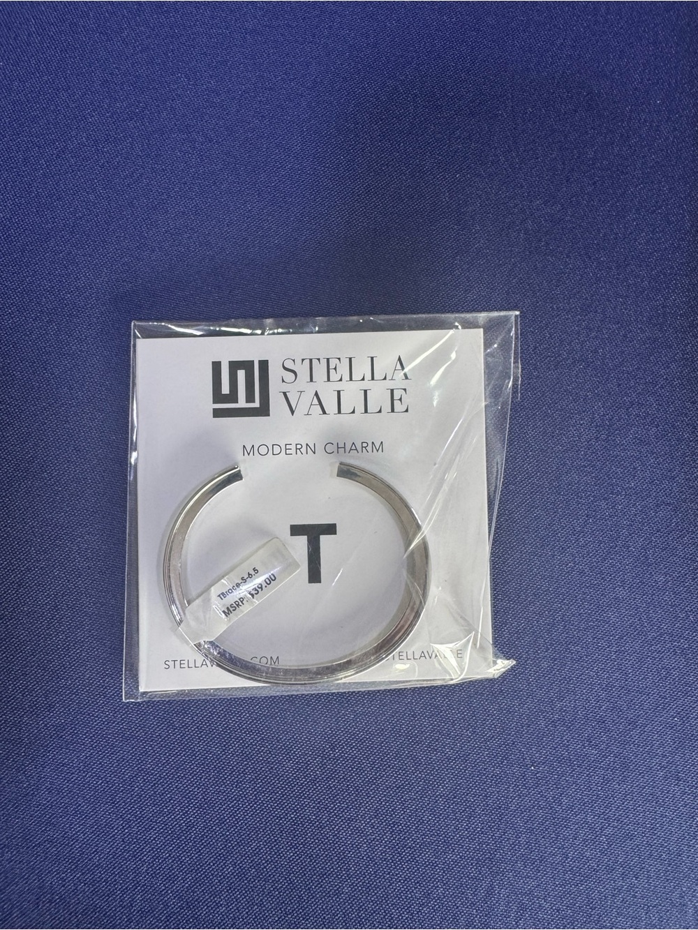 Stella Valle Silver Modern Charm Initial “T” Cuff Bracelet